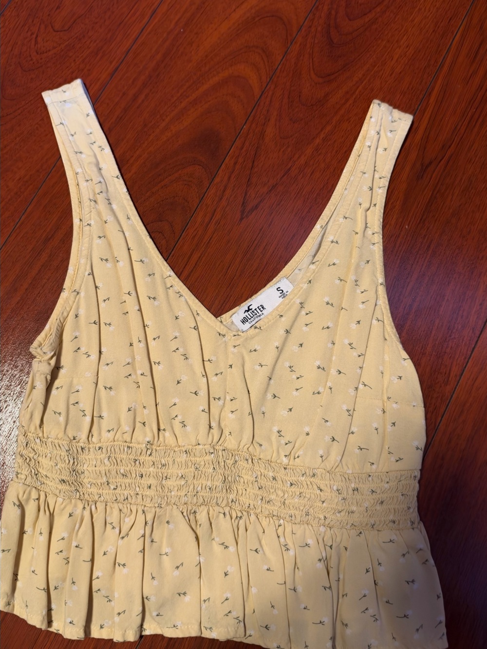 Hollister Pale Yellow Floral Smocked V-Neck Camisole